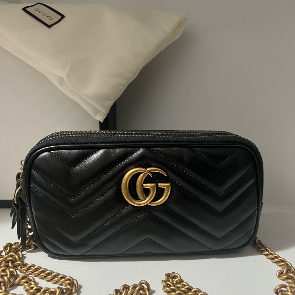 Gucci GG Marmont Triple Zip Leather Chain Bag